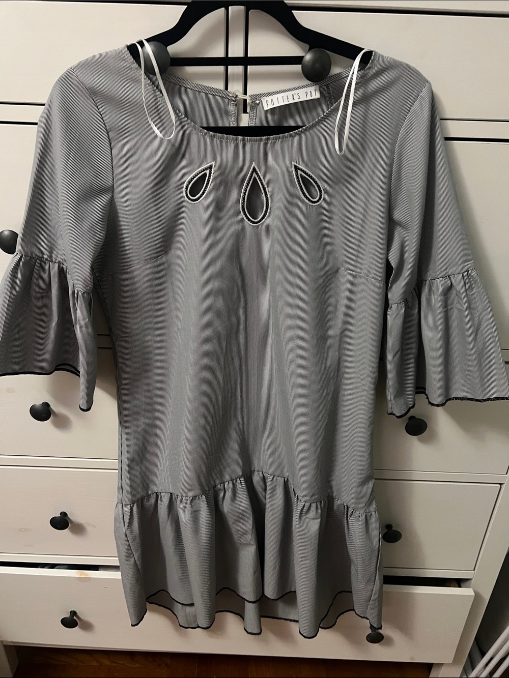Potter's Pot Grey Ruffle-Hem Dress with Teardrop Neckline